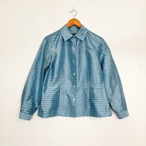 Andrea Viccaro Silk Button Down Blouse Size S Long Sleeves Blue Relaxed Boxy Fit